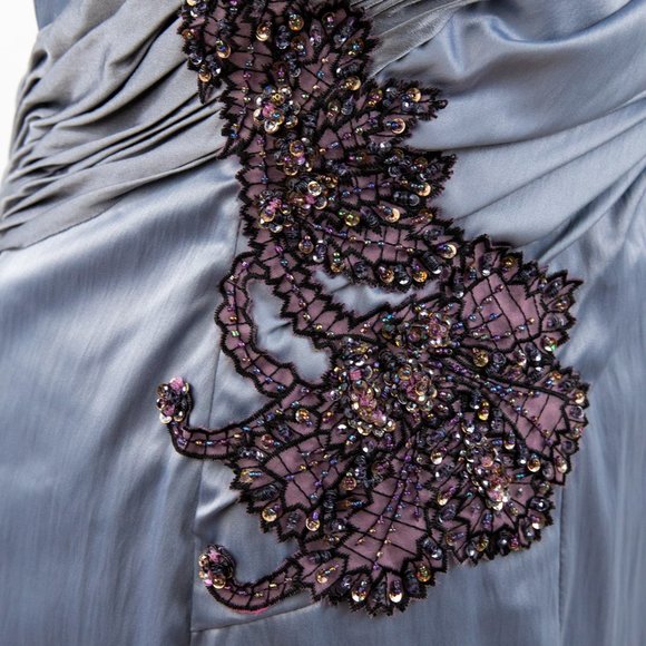 Vintage 90s M Ruched Satin Cocktail Midi Dress - Picture 3 of 11